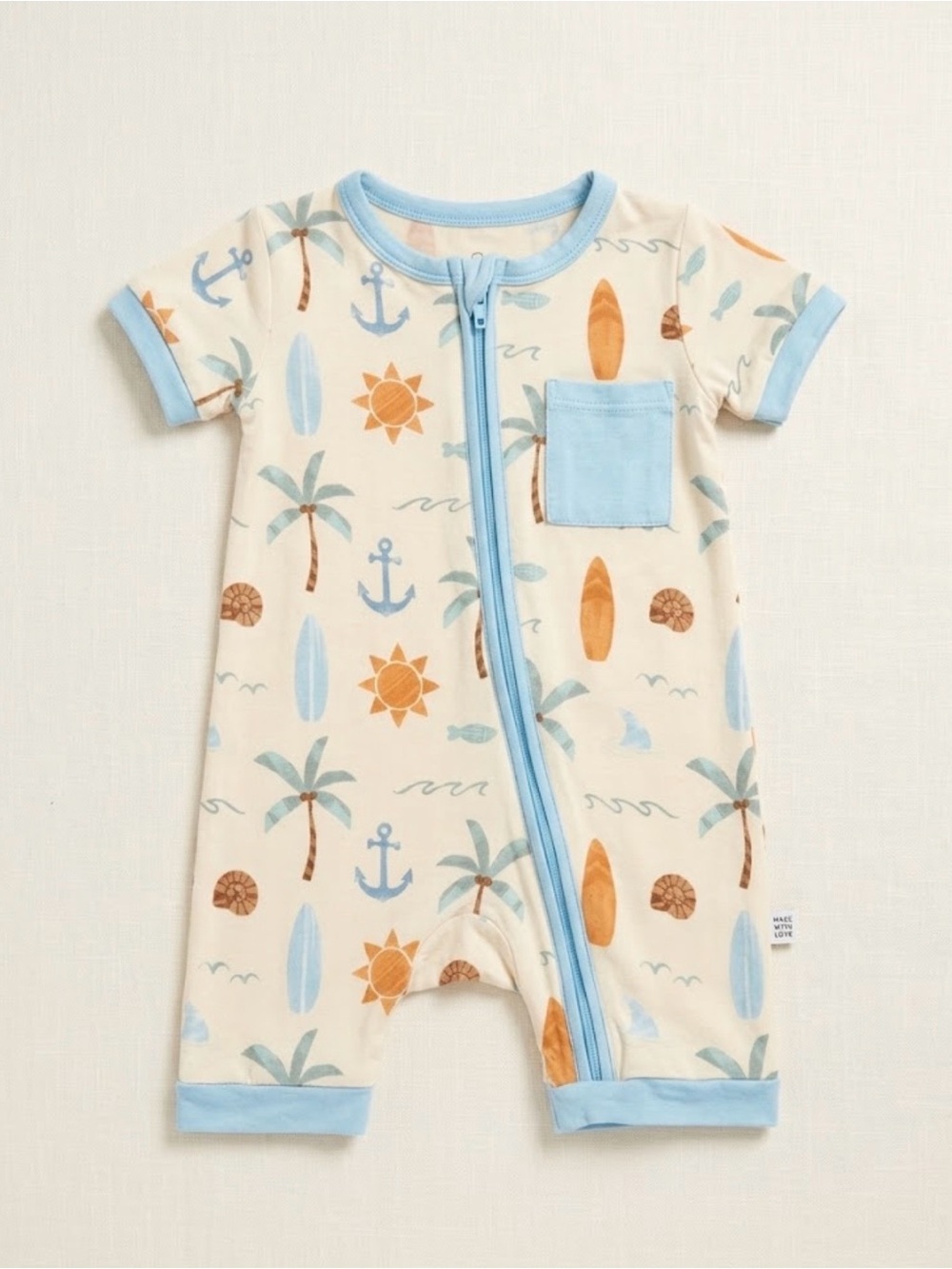 Emerson and friends surf and short sleeve bamboo romper like new 18-24M